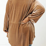 Khaki Casual Button Down Plus Size Velvet Shirt