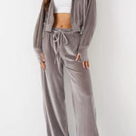 Fashion Zipper Open Velvet Casual Two -piece Suit