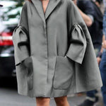Flared Sleeves Long Sleeves Pockets Solid Color Notched Collar Mini Dresses Shirt Dress