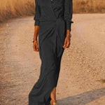 Long Sleeves Loose Solid Color Lapel Collar Maxi Shirt Dresses