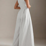 Sleeveless Wide Leg Pleated Solid Color Split-Joint Zipper Round-Neck Jumpsuits