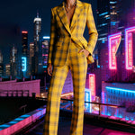 Column Loose Contrast Color Plaid Split-Joint Blazer Pants