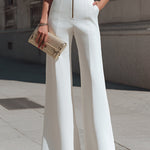Sleeveless Deep V-Neck Tailored Wide-Leg Jumpsuit