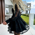 Peak Party Vibes Crochet Lace Lantern Sleeve Formal Mini Dress