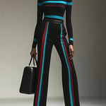 High Waisted Contrast Color Striped Pants Trousers