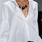 Flared Sleeves Long Sleeves Buttoned Solid Color Lapel Blouses&Shirts Tops