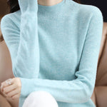 Office Long Sleeves Solid Color High-Neck Sweater Tops Pullovers