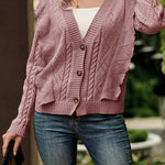 Ruffle Cropped Button Down Knitted Cardigan