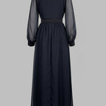 False Two Loose Gauze Pleated See-Through Round-Neck Maxi Dresses