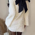 Long Sleeves Bow Back Sequin Party Dress