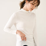 10 Colors Simple Solid Color Long Sleeves High-Neck T-Shirt Top