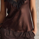 Ruffled Lace Polyester Satin Tank Top