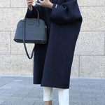 Long Sleeves Loose Solid Color Collarless Woolen Coat