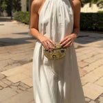 Halter Neck Pleated Loose-fitting Vacation Maxi Dress