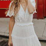 v neck short sleeve lace dress