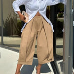 Loose Wide Leg Pleated Pockets Solid Color Pants