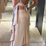 Sexy Solid Backless Flounce U Neck Sleeveless Two Pieces