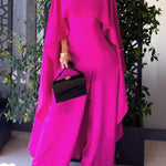 Cape Loose Pockets Solid Color Round-Neck Jumpsuits