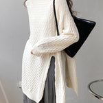 Original Irregular 5 Colors Split-Side Round-Neck Long Sleeves Sweater Top