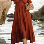 RUFFLED EDGE OFF SHOULDER MIDI DRESS