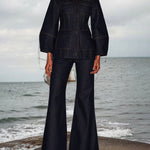 Long Sleeves Puff Sleeves Buttoned Pockets Split-Joint Lapel Outerwear
