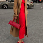 Bodycon Long Sleeves Buttoned Solid Color V-Neck Maxi Dresses Shirt Dress