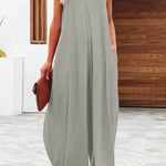 Solid Color Side Pocket Casual Wide-leg Suspender Jumpsuit