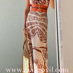 Halter V Neck Backless Side Slit Print Maxi Dress