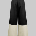 High Waisted Loose Contrast Color No Belt Pleated Pockets Pants Trousers