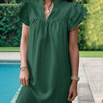 A-Line Loose Ruffled Solid Color Stand Collar Mini Dresses