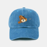 Zipper Bear Pattern Casual Washed Cotton Baseball Cap