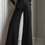Black Lace Illusion Bodice Wide-Leg Evening Jumpsuit