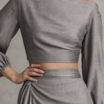 Women's Premium Gray Woven Twill Fabric Off-the-shoulder Top And Slit Skirt Set