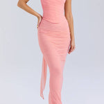 Neck Wrapped Strapless Corset Bodycon Maxi Skirt 2pcs Set-Blue