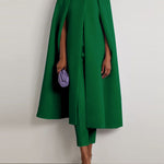 Cap Sleeve Solid Color Round-Neck Cape Pants Pants Set Two Pieces Set