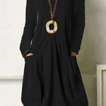 Loose Casual Long Dress Solid Color Pocket Dress