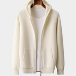 PURE EXTRA-FINE MERINO WOOL RIBBED ZIPPER HOODIE