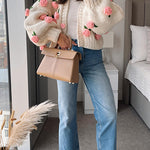 Margovil Button Down Flower Applique Sweater Cardigan