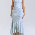 Margovil Sleeveless Ruched Waist Ruffle Hem Jacquard Maxi Dress