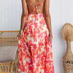 Sunset Watercolor Tie Back Slit Maxi Cami Dress