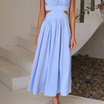 Margovil Solid Mockneck Cut Out Maxi A-line Swing Dress