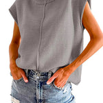 Margovil Crewneck Cap Sleeves Pullover Sweater