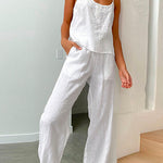 Margovil Cotton Linen Cami Top Wide Leg Pants Loungewear Set