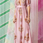 Deep V Neck Waisted Surya Floral Print Maxi Dress
