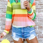 Margovil Rainbow Striped Long Sleeves Pullover Top