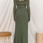 Chic Off Shoulder Long Sleeves Knot Detail Maxi Dress
