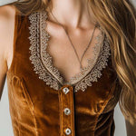 Caramel Velvet Embroidered Lace Trim Vest