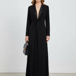 Long Sleeves Skinny Solid Color Deep V-Neck Maxi Dresses