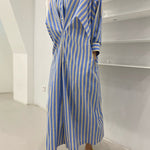 Long Sleeves Loose Buttoned Contrast Color Pockets Striped Lapel Midi Dresses Shirt Dress
