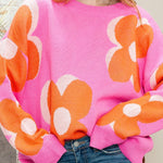 Pink & Orange Floral Cable Knitted Sweater